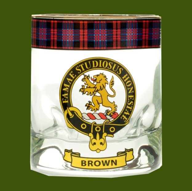 Image 0 of Brown Clansman Crest Tartan Tumbler Whisky Glass Set of 2