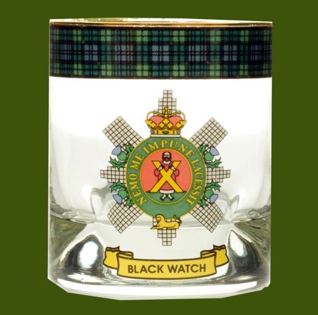 Image 0 of Black Watch Clansman Crest Tartan Tumbler Whisky Glass Set of 2
