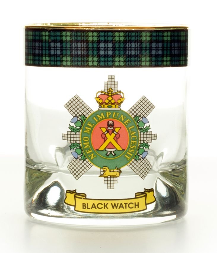 Image 1 of Black Watch Clansman Crest Tartan Tumbler Whisky Glass Set of 2