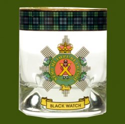 Black Watch Clansman Crest Tartan Tumbler Whisky Glass Set of 2