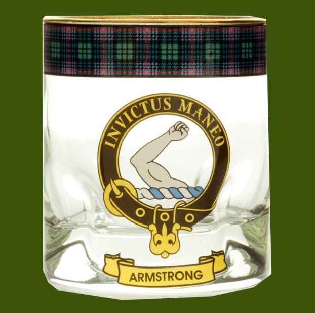 Image 0 of Armstrong Clansman Crest Tartan Tumbler Whisky Glass Set of 2