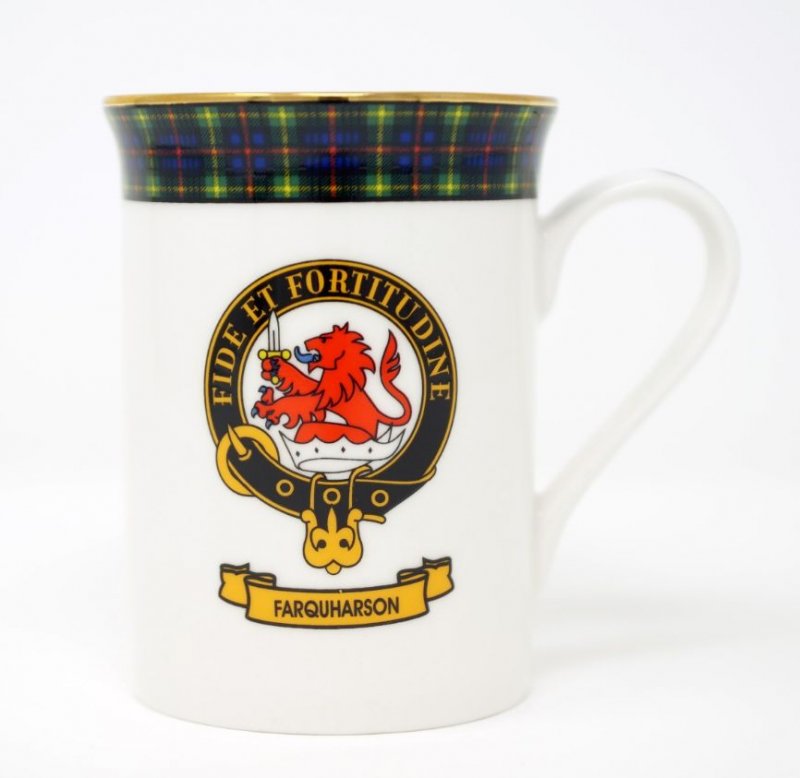 Image 1 of Farquharson Balmoral Crest Tartan Bone China Mug Set of 2