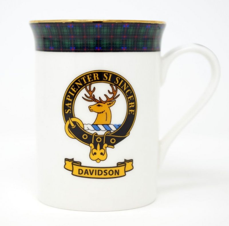 Image 1 of Davidson Balmoral Crest Tartan Bone China Mug Set of 2