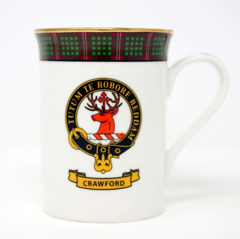 Image 1 of Crawford Balmoral Crest Tartan Bone China Mug Set of 2