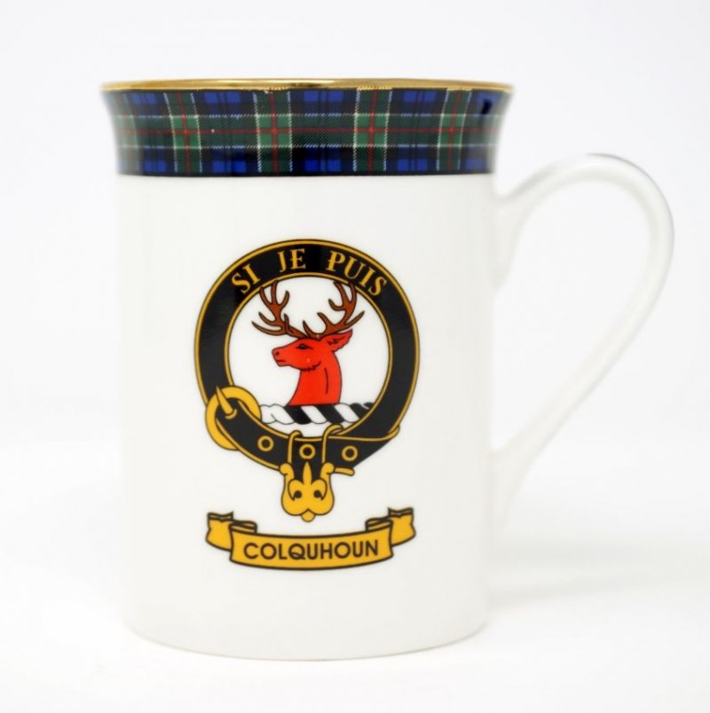 Image 1 of Colquhoun Balmoral Crest Tartan Bone China Mug Set of 2