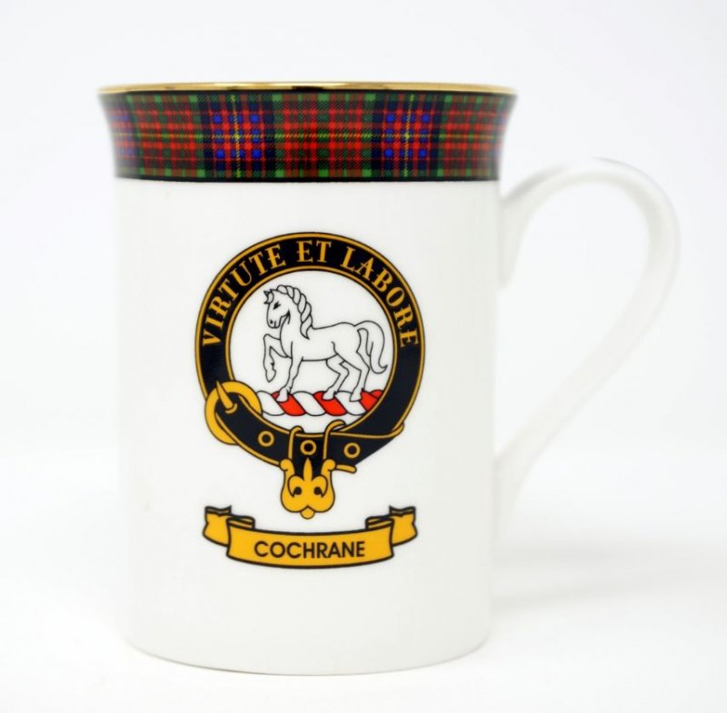 Image 1 of Cochrane Balmoral Crest Tartan Bone China Mug Set of 2