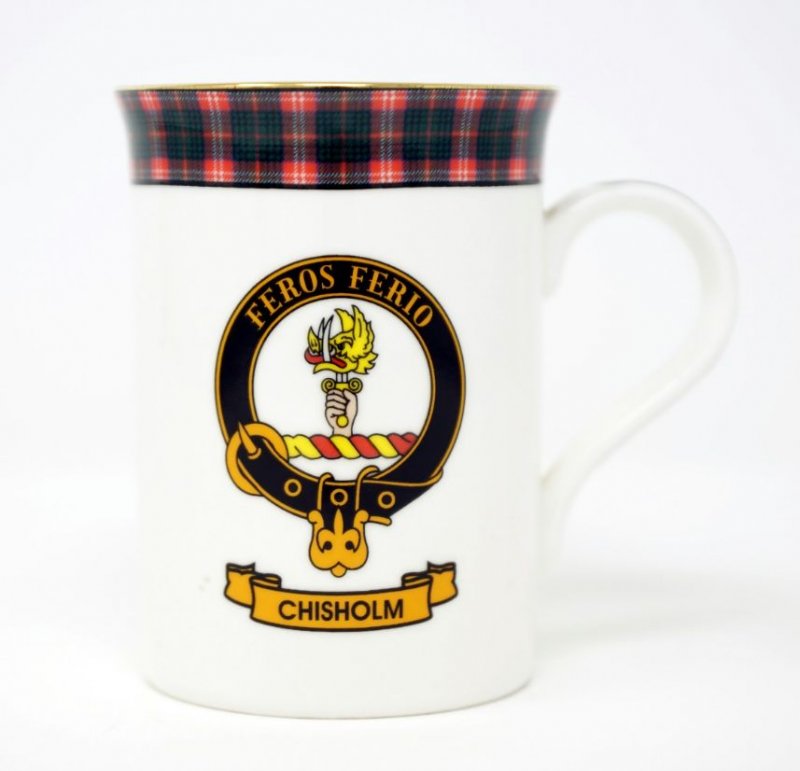 Image 1 of Chisholm Balmoral Crest Tartan Bone China Mug Set of 2