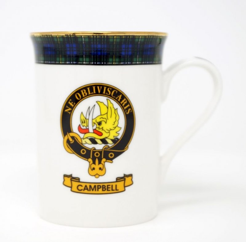 Image 1 of Campbell Of Argyll Balmoral Crest Tartan Bone China Mug Set of 2