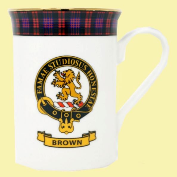 Image 0 of Brown Balmoral Crest Tartan Bone China Mug Set of 2