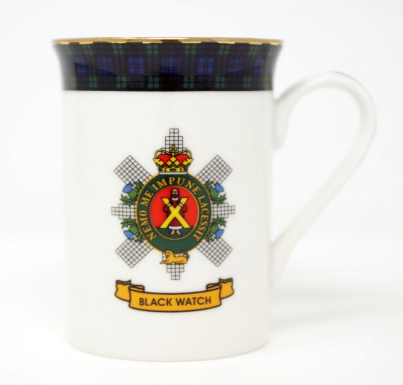 Image 1 of Black Watch Balmoral Crest Tartan Bone China Mug Set of 2