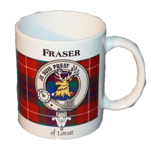 Image 1 of Fraser Tartan Clan Crest Ceramic Mugs Fraser Clan Badge Mugs Set of 4