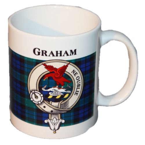 Image 1 of Graham Tartan Clan Crest Ceramic Mugs Graham Clan Badge Mugs Set of 4