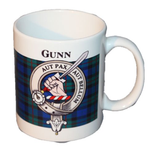 Image 1 of Gunn Tartan Clan Crest Ceramic Mugs Gunn Clan Badge Mugs Set of 4