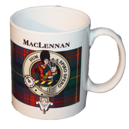 Image 1 of MacLennan Tartan Clan Crest Ceramic Mugs MacLennan Clan Badge Mugs Set of 4