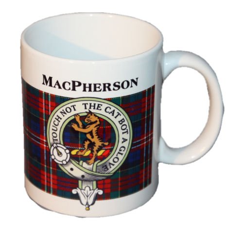 Image 1 of MacPherson Tartan Clan Crest Ceramic Mugs MacPherson Clan Badge Mugs Set of 4