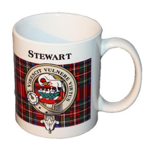 Image 1 of Stewart Tartan Clan Crest Ceramic Mugs Stewart Clan Badge Mugs Set of 4