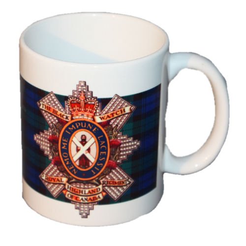 Image 1 of Black Watch Tartan Clan Crest Ceramic Mugs Black Watch Clan Badge Mugs Set of 4
