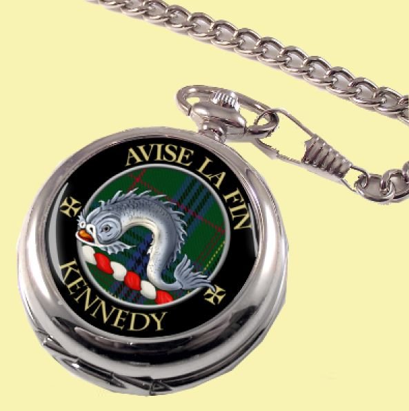 Image 0 of Kennedy Clan Crest Round Shaped Chrome Plated Pocket Watch
