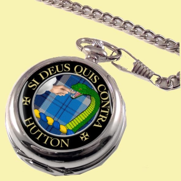 Image 0 of Hutton Clan Crest Round Shaped Chrome Plated Pocket Watch