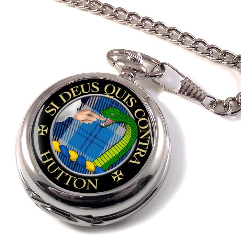 Image 1 of Hutton Clan Crest Round Shaped Chrome Plated Pocket Watch