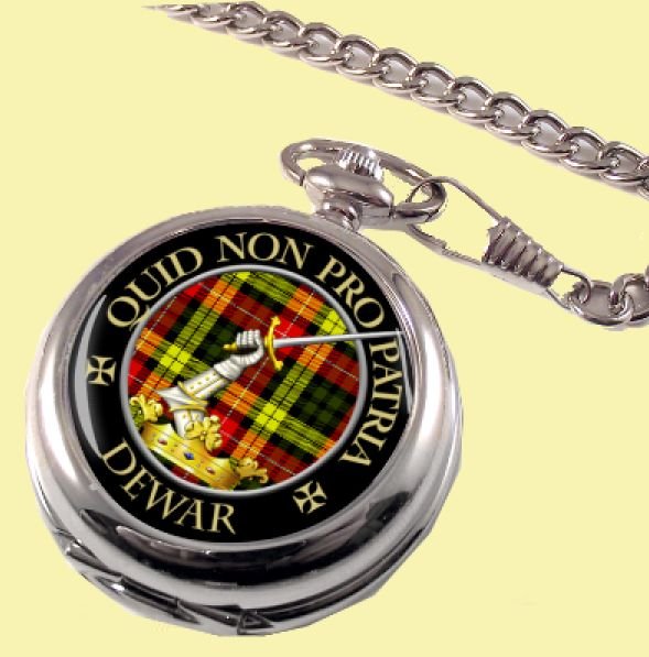 Image 0 of Dewar Clan Crest Round Shaped Chrome Plated Pocket Watch