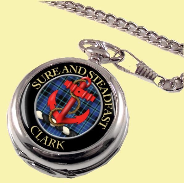 Image 0 of Clark Clan Crest Round Shaped Chrome Plated Pocket Watch