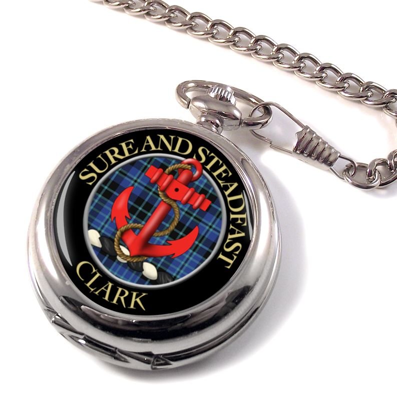 Image 1 of Clark Clan Crest Round Shaped Chrome Plated Pocket Watch
