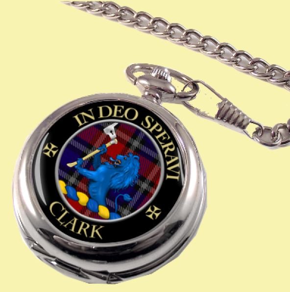 Image 2 of Clark Clan Crest Round Shaped Chrome Plated Pocket Watch