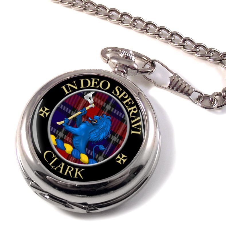 Image 3 of Clark Clan Crest Round Shaped Chrome Plated Pocket Watch