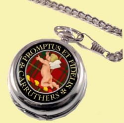 Carruthers Clan Crest Round Shaped Chrome Plated Pocket Watch