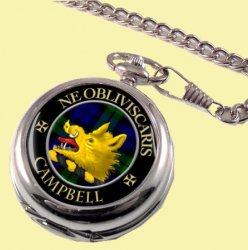 Campbell Clan Crest Round Shaped Chrome Plated Pocket Watch