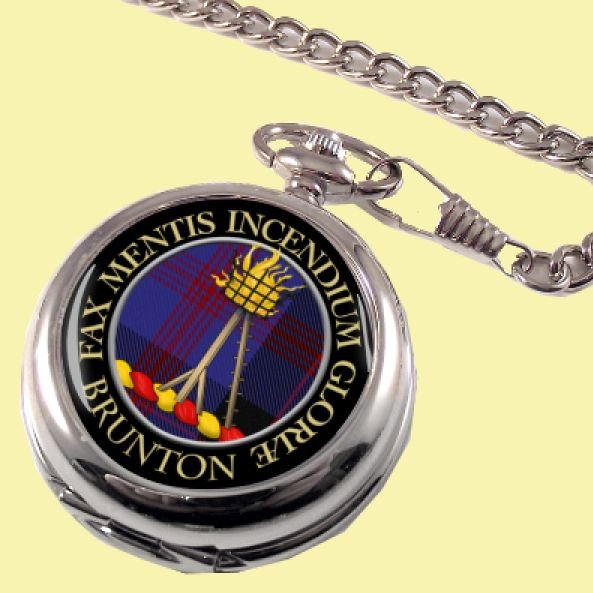 Image 0 of Brunton Clan Crest Round Shaped Chrome Plated Pocket Watch