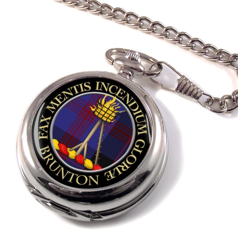 Image 1 of Brunton Clan Crest Round Shaped Chrome Plated Pocket Watch