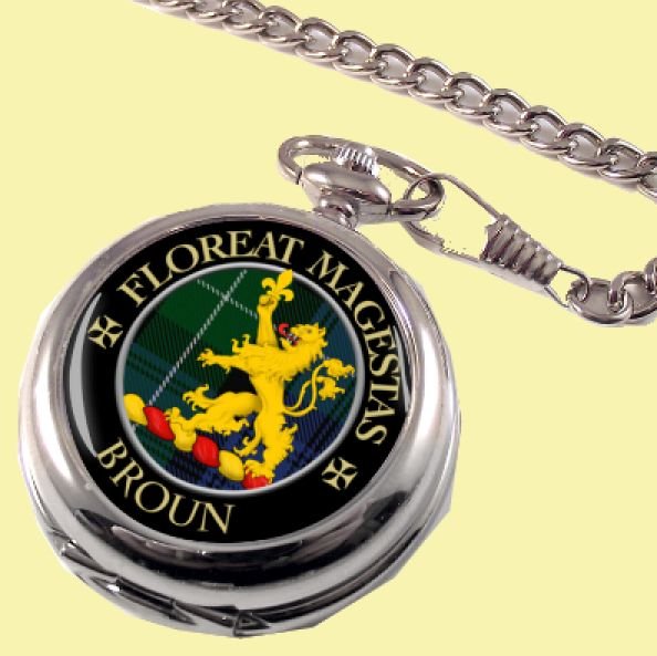 Image 0 of Broun Clan Crest Round Shaped Chrome Plated Pocket Watch