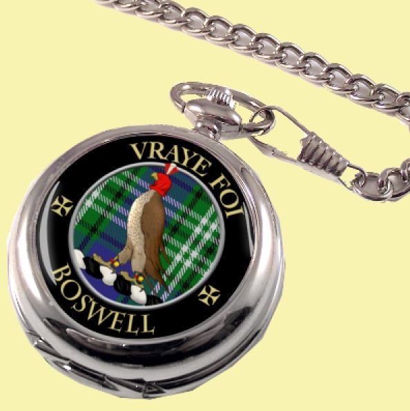 Image 0 of Boswell Clan Crest Round Shaped Chrome Plated Pocket Watch