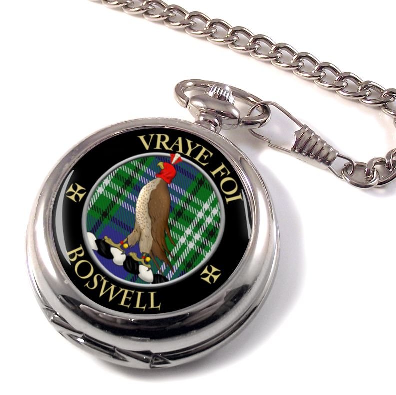 Image 1 of Boswell Clan Crest Round Shaped Chrome Plated Pocket Watch