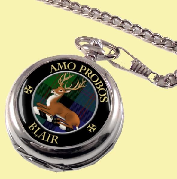 Image 0 of Blair Clan Crest Round Shaped Chrome Plated Pocket Watch
