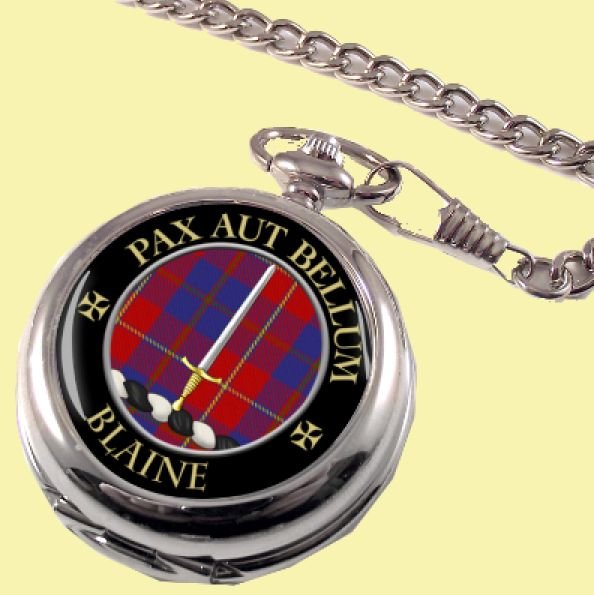 Image 0 of Blaine Clan Crest Round Shaped Chrome Plated Pocket Watch