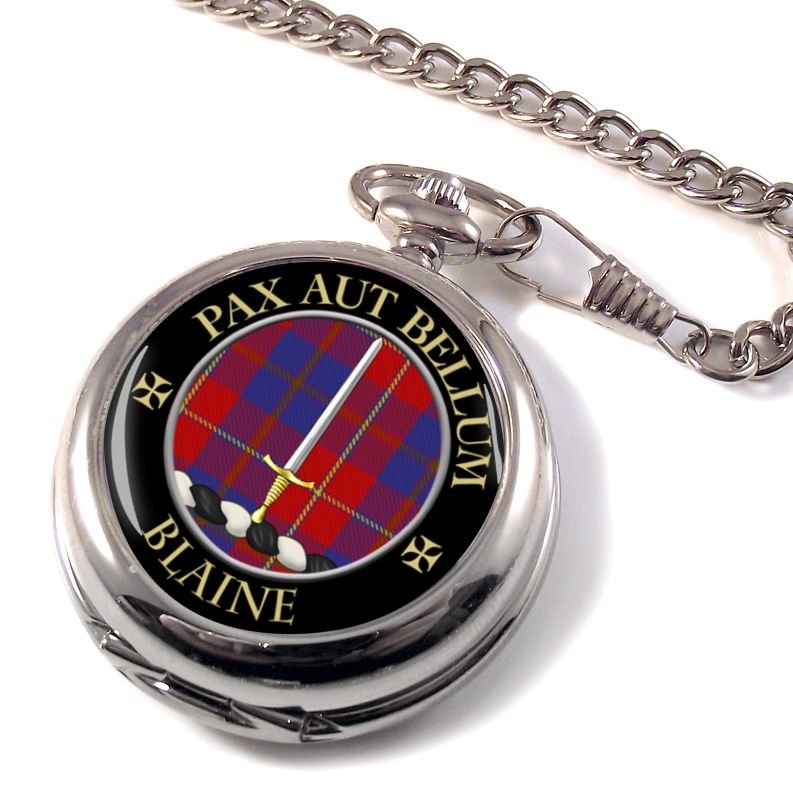 Image 1 of Blaine Clan Crest Round Shaped Chrome Plated Pocket Watch