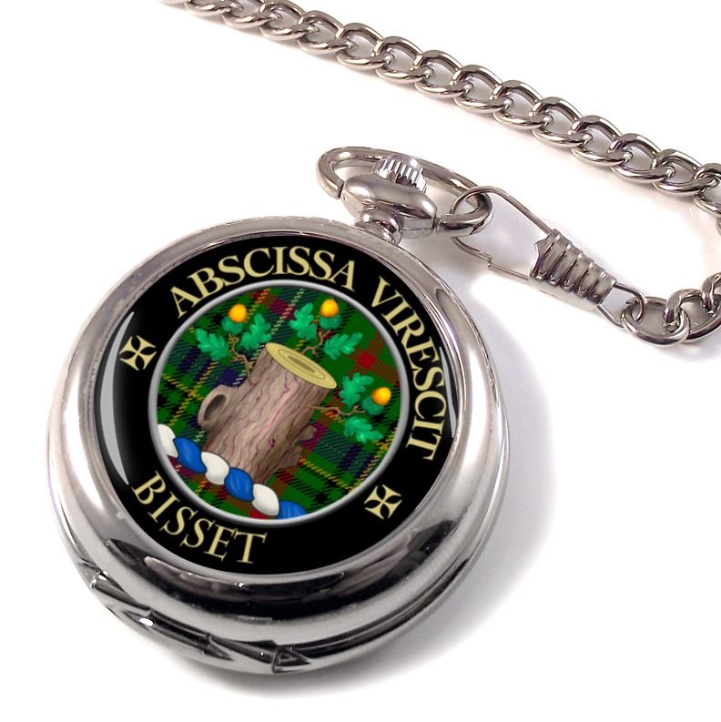Image 1 of Bisset Clan Crest Round Shaped Chrome Plated Pocket Watch