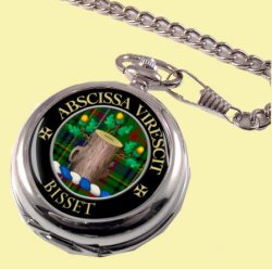 Bisset Clan Crest Round Shaped Chrome Plated Pocket Watch