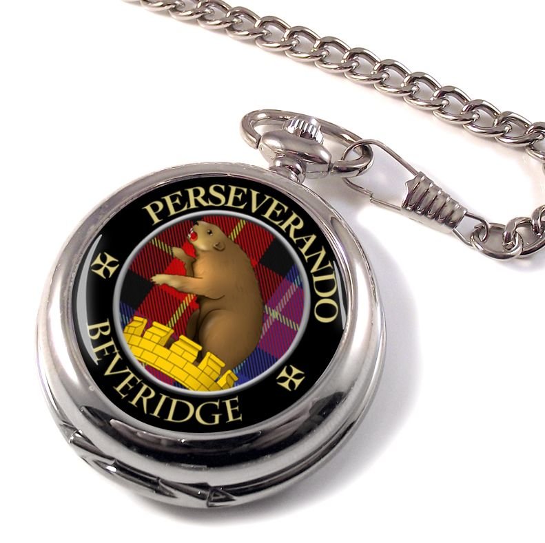 Image 1 of Beveridge Clan Crest Round Shaped Chrome Plated Pocket Watch