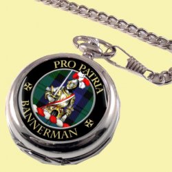 Bannerman Clan Crest Round Shaped Chrome Plated Pocket Watch