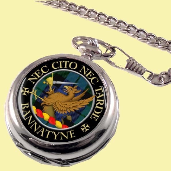Image 0 of Bannatyne Clan Crest Round Shaped Chrome Plated Pocket Watch