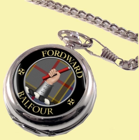 Image 0 of Balfour Clan Crest Round Shaped Chrome Plated Pocket Watch