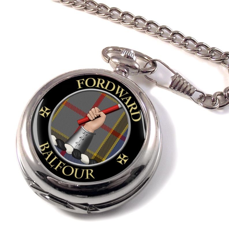 Image 1 of Balfour Clan Crest Round Shaped Chrome Plated Pocket Watch