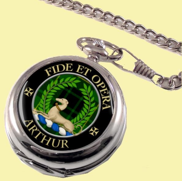 Image 0 of Arthur Clan Crest Round Shaped Chrome Plated Pocket Watch