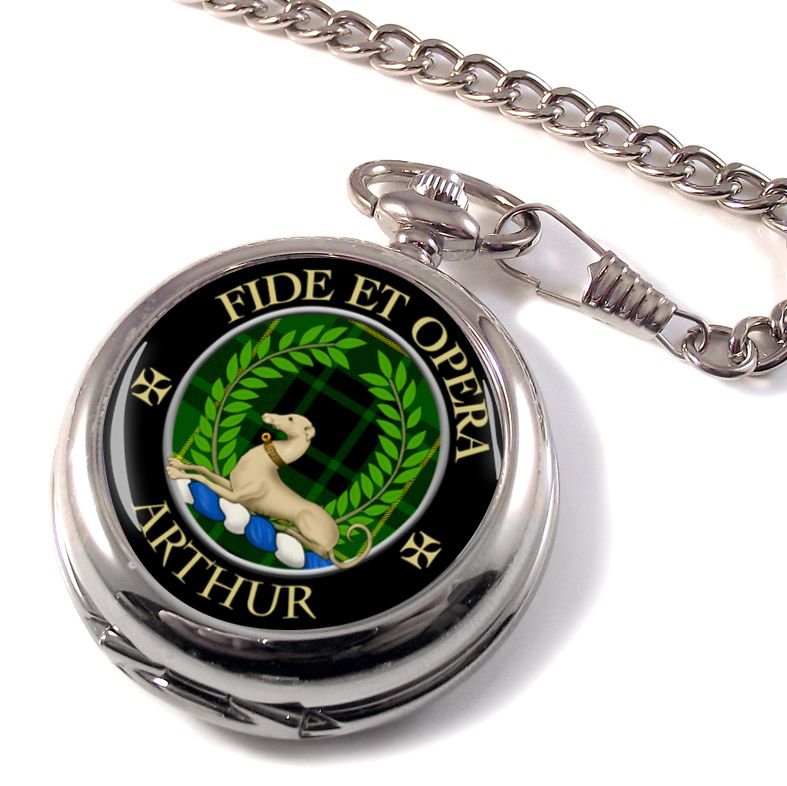 Image 1 of Arthur Clan Crest Round Shaped Chrome Plated Pocket Watch