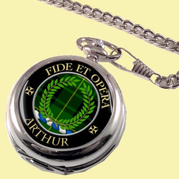 Image 2 of Arthur Clan Crest Round Shaped Chrome Plated Pocket Watch