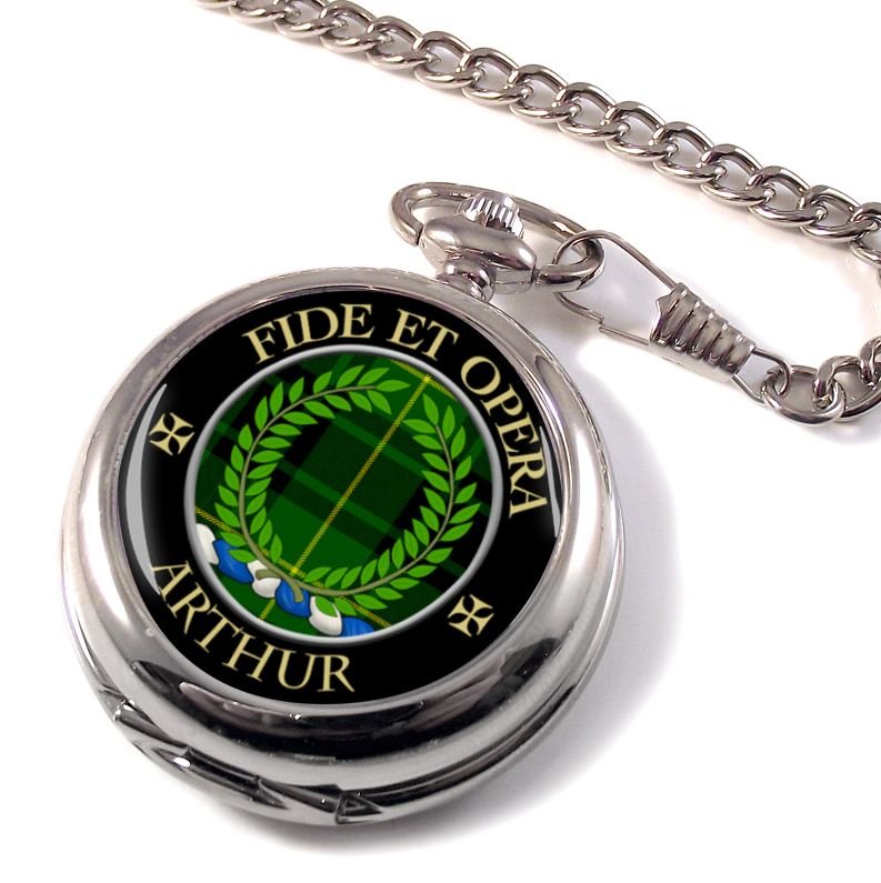 Image 3 of Arthur Clan Crest Round Shaped Chrome Plated Pocket Watch
